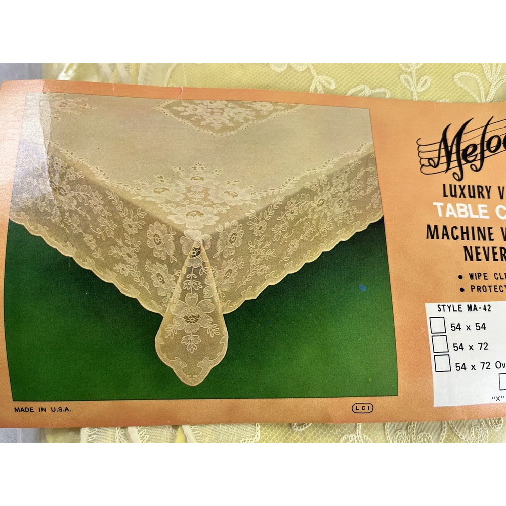 Melody Luxury Vinyl Floral Print Table Cloth 60x108 Yellow Table Cover Vintage